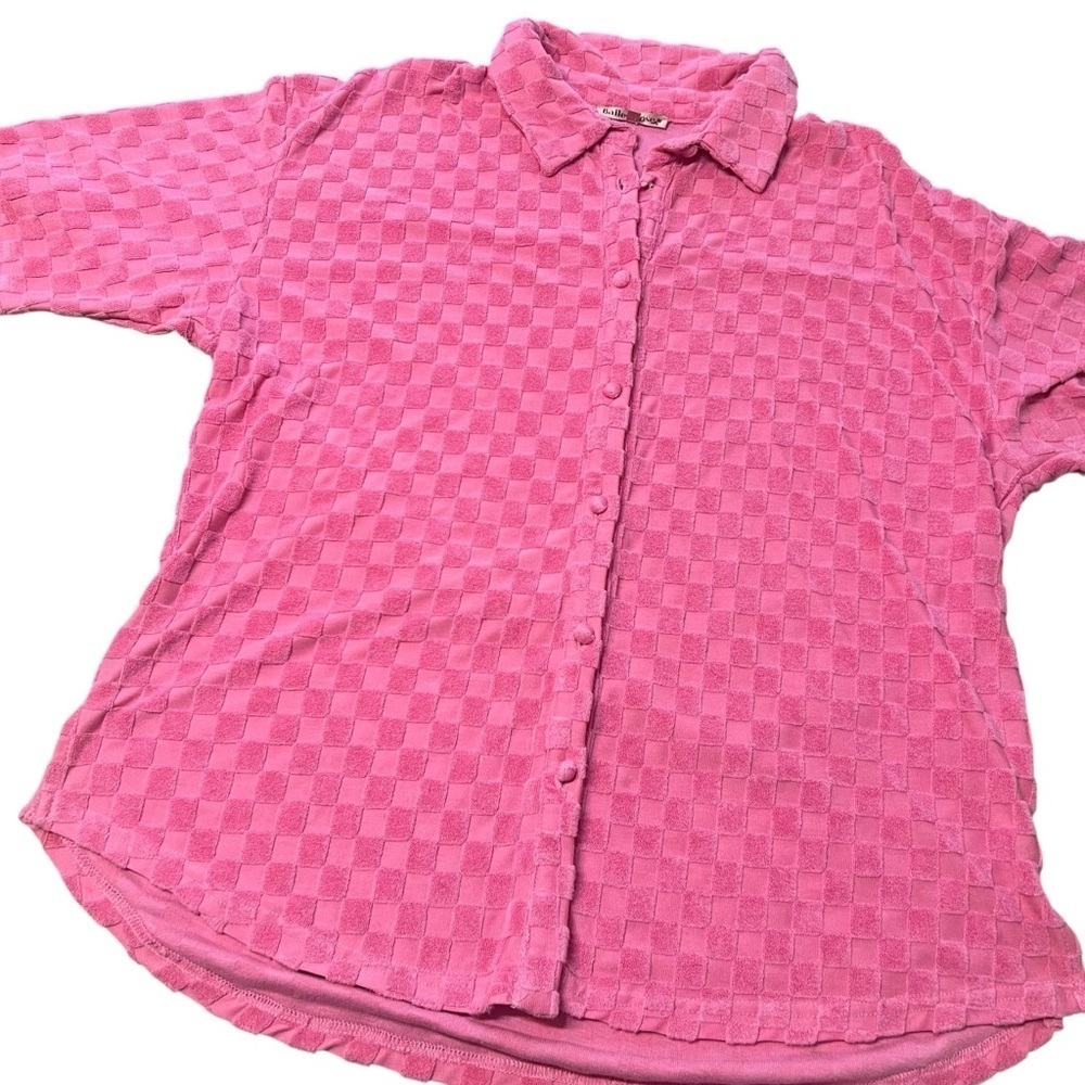 Bailey Rose Pink Checkered Terry Shirt large beach summer spring oversized - Picture 4 of 11